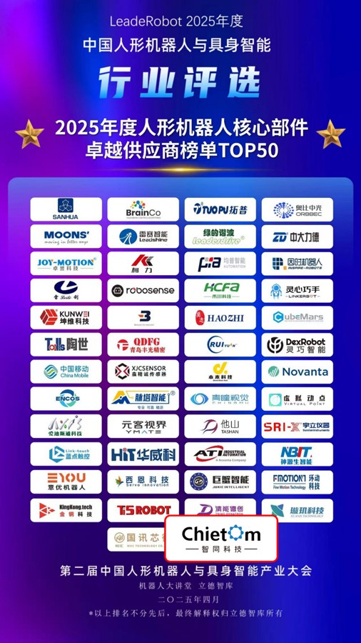 喜報 | 智同科技榮登人形機器人核心部件卓越供應商TOP 50榜單